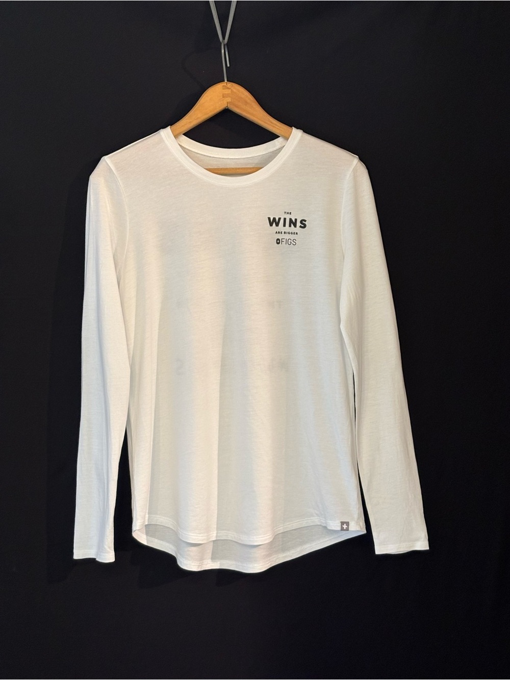 Figs Women's Long-Sleeve underscrub in White with Small Chest Print
